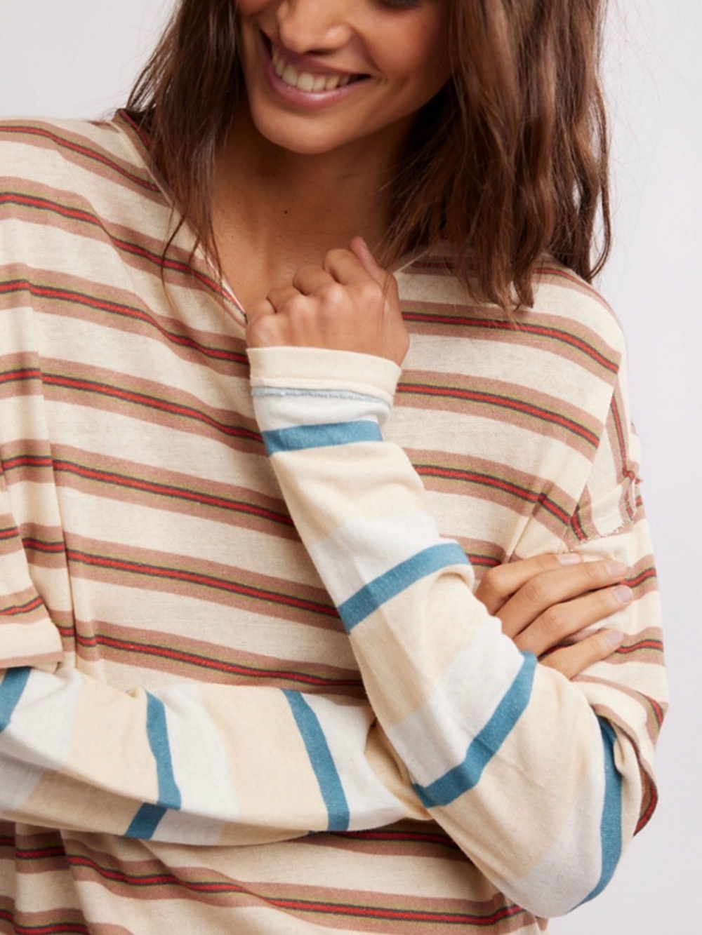 Free People Nina Stripe Long Sleeve Tee oversized M Cotton Shirt